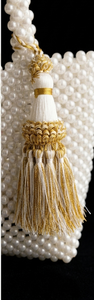 Golden Tassel With White Bead And Blue Border For Home Textile Decorative Use - Product Image 4