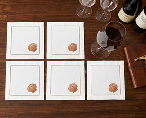 Serviette de cocktail carrée en coton brodée personnalisée, motif coquille d'orange, 6x6 pouces, réutilisable, avec ourlet festonné, pour bar à domicile et événements - Product Image 3