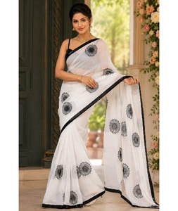 Latest Collection Designer Floral Embroidered Georgette Saree for Wedding <b>Party</b> and Festive Function Outfit for Women Fancy Wear - Product Image 1