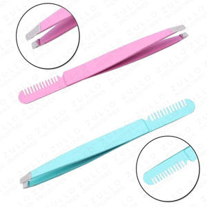 Professional Stainless Steel Slanted Tip Eyebrow Tweezers with Comb Custom Logo <b>Precision</b> Grooming Beauty <b>Tool</b> Set - Product Image 5