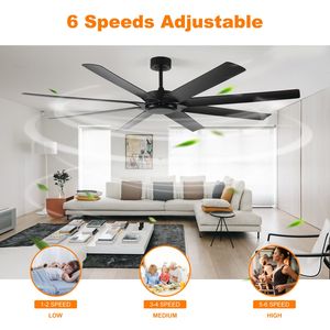 Ventilatore da Soffitto Silenzioso con Motore DC da 72 Pollici, 8 Pale Reversibili, 6 Velocità, Design Industriale, Senza Luce, Telecomando, Funzione Timer - Product Image 3