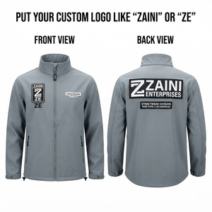 Veste softshell pour homme, 300 GSM, tissu polyester élasthanne, résistante à l'eau, grise, logo brodé personnalisé, fermeture éclair intégrale, vêtements d'extérieur - Product Image 1