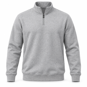 Sudadera de Forro Polar Gris para Hombre, Cuello Alto, Cierre de Cremallera, Corte Regular, Color Sólido, Informal, Tejida, Poliéster/Algodón, Invierno - Product Image 1