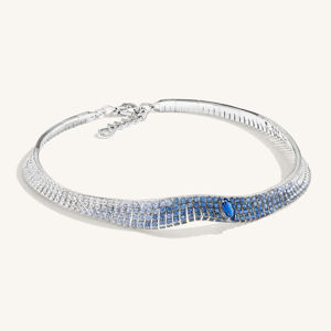 Collar de Diamantes de Platino con Zafiro Azul Corte Brillante Sintético Cultivado en Laboratorio Certificado por IGI Oro Sólido de 14K Estilo Vintage de Lujo Unisex - Product Image 3