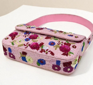 Bolso de mano floral con cuentas hecho a mano: Elegante bolso de noche rosa, bolso de novia para boda - Product Image 6