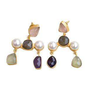 Clous en laiton ornés de pierres précieuses, vente en gros, perles artisanales, semi-précieuses, texture de laiton mat, design bohème chic, vente en gros de mode - Product Image 1