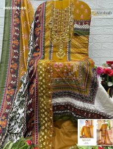 Conjunto de Salwar Largo Semisellado de Algodón Puro de la Mejor Calidad con Bordado y Estampado, y Dupatta Estampada, Moda Femenina - Product Image 5