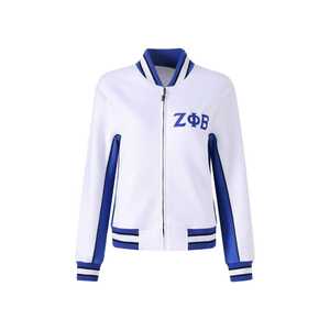 Zeta White Air Tech Fleece Warm <b>Up</b> <b>Jacket</b> Women Athletic <b>Zip</b> <b>Up</b> <b>Jacket</b> Greek Sorority Streetwear Lightweight Sport Coat - Product Image 1