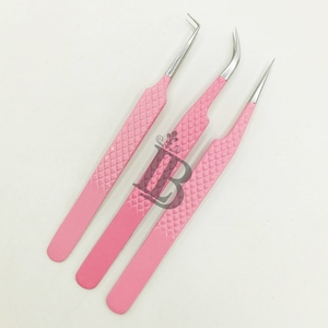 Juego de Pinzas para Extensión de Pestañas de Color Rosa Claro Personalizables de Última Tendencia, Puntas de Fibra Disponibles, Estilo de Patrón de Diamantes, Punta Antideslizante - Product Image 5