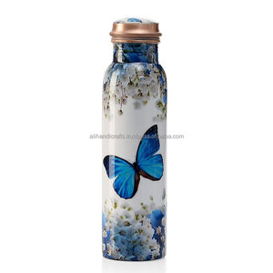 Copper Water <b>Bottle</b> With Floral Bird Design Portable Travel <b>Flask</b> Lids Included - Product Image 2