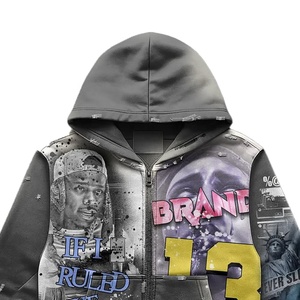 แบรนด์ 13 If I Ruled The World เสื้อฮู้ดซิปผู้ชายทรงโอเวอร์ไซส์ พิมพ์ลายฮิปฮอป ทรงปกติ สไตล์ฤดูใบไม้ร่วง - Product Image 3