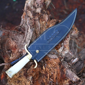 Couteau Bowie de survie et de chasse compact et durable en acier Damas fait main, lame de 9 pouces, longueur totale de 16 pouces, pour camping en extérieur, couleur camel - Product Image 4