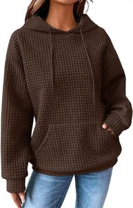Sudadera con Capucha de Punto Waffle, Color Sólido, Diseño Holgado con Bolsillos, Ropa Casual de Otoño, Unisex, 2026 - Product Image 2