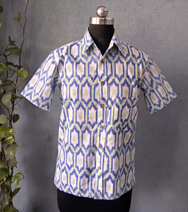 Men's Short Sleeve <b>Geometric</b> Print Casual <b>Shirt</b> Turn-down Collar Breathable Cotton Summer Style - Product Image 3