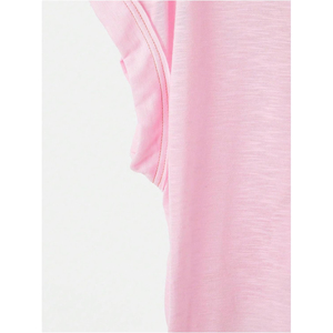 Haut décontracté en maille respirante et écologique pour femme, rose uni, à manches courtes, coupe classique, dos croisé, avec boutons - Product Image 6