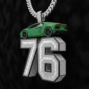 Pendentif Moissanite Personnalisé Numéro 76 avec Voiture, Style Hip Hop, pour Fêtes et Occasions Spéciales, en Argent 925, Bijoux Fins, Pendentifs et Breloques - Product Image 3