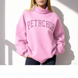 Sweat-shirt surdimensionné à col montant brodé avec logo personnalisé pour femme, manches longues, nouveau design imprimé sur le devant, automne-hiver - Product Image 1