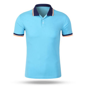 Men's Light Blue Short Sleeve for Shirt Navy <b>Orange</b> Trim Casual Knitted Solid Color Design 100% Cotton Breathable Custom - Product Image 1