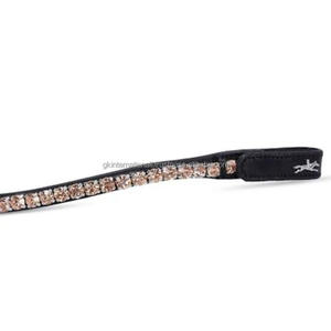 Banda de cejas de caballo de cuero inglés negro hecha a mano en todas las formas con cristales redondos dorados de una sola fila mega Bling - Product Image 2