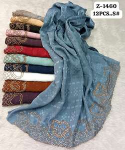 Elegant Crinkle <b>Chiffon</b> Hijab with Intricate Gold Rhinestone Scalloped Border | Premium Soft Textured Occasion Headscarf - Product Image 1