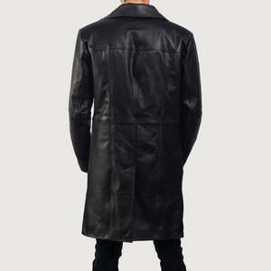 Abrigo Largo de Cuero Genuino para Hombre, Cuello Camisero, Cierre de un Solo Botón, Estilo Casual Otoñal, Duradero y Cómodo - Product Image 5