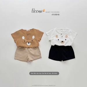Pyjama d'été décontracté 2 pièces en toile de coton de haute qualité avec imprimé ours mignon, vêtements de maison pour tout-petit garçon, ensembles de vêtements de printemps - Product Image 4