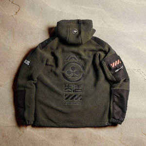 Tactical Techwear <b>Sherpa</b> Fleece <b>Jacket</b> <b>Men</b> Cyberpunk Streetwear Hooded Utility Cargo Coat Urban Outdoor Winter Warm Windbreaker - Product Image 5