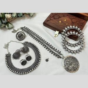 Traditional Oxidised <b>Necklace</b> Combo Set for Women | Stylish <b>Statement</b> Jewellery Collection - Product Image 2