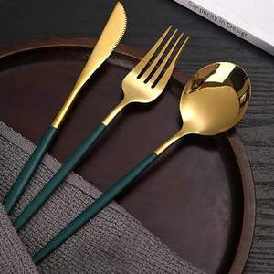 Ensemble de couverts en acier inoxydable doré de luxe, finition miroir, couteau, fourchette, cuillère, vaisselle pour hôtel et restaurant au meilleur prix - Product Image 2