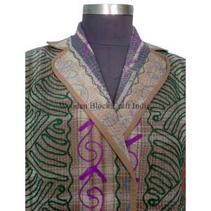 Veste en coton Kantha brodée à la main indienne, motif imprimé au bloc, respirante, écologique, pour l'hiver, l'automne et l'été, vente en gros - Product Image 3