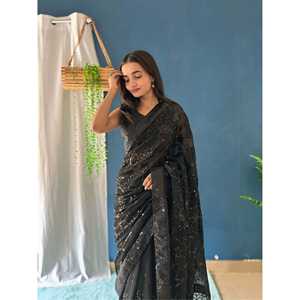 Diseñador Evening Party Wear Saree con Secuencia de bordado de trabajo - Product Image 2