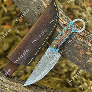 Couteau à lame fixe en acier Damas fait main, pointe tombante, pour camping, chasse, pêche, dépecage, manche en résine de pin, OEM, faibles MOQ - Product Image 2