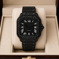Reloj Citizen Totalmente Negro con Diamantes VVS, Esfera Cuadrada con Números Romanos, Correa de Rosca, Visualización de Fecha, Estilo Simple, Clásico, Moderno y Hip Hop