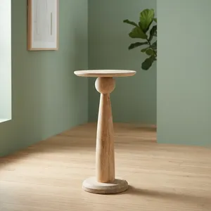 Modern Mango Wooden Side <b>Table</b> Minimalist Design Handmade Living Room Furniture Light Wood Finish <b>Round</b> Top - Product Image 5
