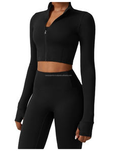 Ensemble de sport pour femme, respirant et sans couture, 2 pièces, pour la salle de sport et le yoga, motif uni, élasthanne/polyester, taille élastique - Product Image 2