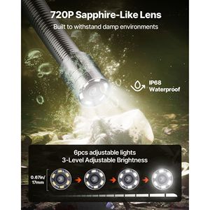 Endoscope industriel étanche IP68 de 4,3 pouces, caméra de plomberie flexible de 98 pieds/30 m avec 6 LED réglables pour l'inspection des canalisations - Product Image 3