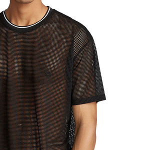 T-shirt de sport en maille pour homme, en Spandex et Polyester, couleur noire, col rond, épaules tombantes, pour adulte, avec service OEM - Product Image 5