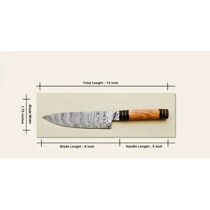 Couteau de cuisine en acier Damas 15g avec manche en bois et étui en cuir - Product Image 6