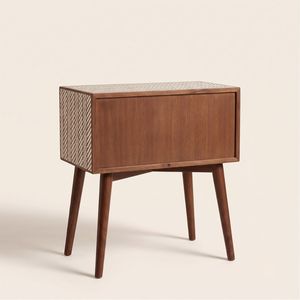 Table de chevet en bois moderne européenne, petite et étroite, avec rangement, éclairage et chargement sans fil - Product Image 2
