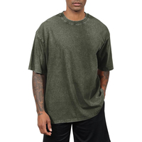 T-shirt en coton vert uni surdimensionné pour homme, manches courtes, col rond, coupe décontractée, jersey tricoté, design uni