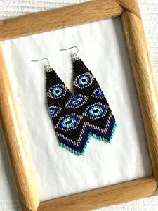 Pendientes de moda al por mayor con cuentas, pendientes de cuentas de semillas, pendientes colgantes con flecos, pendientes tipo candelabro, pendientes de ojo turco - Product Image 4