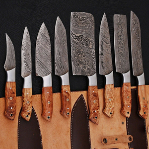 Custom 8PCS Hand Forged Damascus Kitchen <b>Knife</b> Set Chef Nakiri Cleaver Santoku <b>Bread</b> Utility Paring <b>Knives</b> Olive Wood Handle OEM - Product Image 6