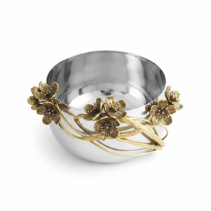 Bol de service en acier inoxydable avec support décoratif en laiton martelé en forme d'orchidée, plat à fruits artisanal pour table de luxe - Product Image 5