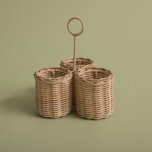Handcrafted Rattan Cutlery Holder Basket Portable Wine Bottle Caddy <b>Desktop</b> Kitchen Utensil Storage Organizer Countertop <b>Bin</b> - Product Image 2