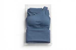 Conjunto de yoga de dos piezas para mujer: sujetador deportivo asimétrico de un solo hombro transpirable de elastano/nailon y leggings de cintura alta acanalados de color liso. - Product Image 4
