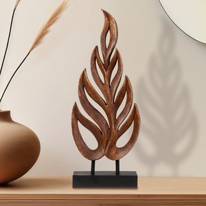 Handmade Wooden Foliage Sculpture Carved Leaf Art Decor Tabletop Bohemian Living Room Plant Theme - Product Image 6