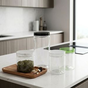 Round Clear PET <b>Plastic</b> Candy Buffet <b>Jar</b> with Wide Mouth Screw Lid for Cookie Chocolate Snack Packaging Vietnam Factory - Product Image 4