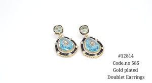 Boucles d'oreilles pendantes Meenakari plaquées or avec pierre doublette ronde taille brillant, sertissage griffe, forme goutte d'eau, bijoux de mariage et de fête - Product Image 5