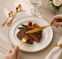 Ensemble de couverts en acier inoxydable gaufré vintage de qualité supérieure, poignées ornées, finition super polie miroir, design léger et portable pour les occasions élégantes