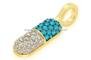 Collier tendance en or 10K micro-pavé de moissanite, pendentifs et breloques personnalisés en forme de petite capsule multicolores avec diamants fins - Product Image 6